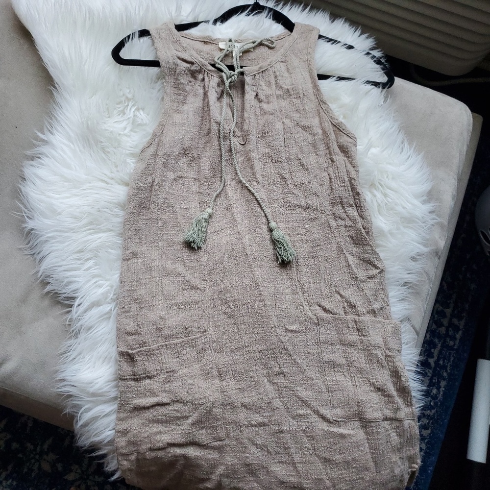 NWOT Linen Cotton Mini Dress with Tassels